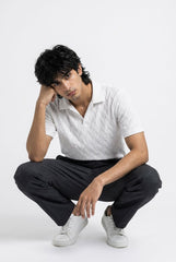 Johnny Collar Embossed Textured Polo Shirt for Men | White