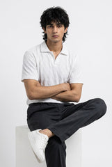 Johnny Collar Embossed Textured Polo Shirt for Men | White