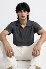 Johnny Collar Embossed Textured Polo Shirt for Men | charcoal
