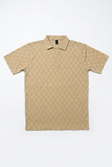 Johnny Collar Embossed Textured Polo Shirt for Men | Beige