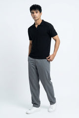 Men’s Black Textured Turkish Polo Shirt – Johnny Collar | Stretchable Breathable Premium Fabric