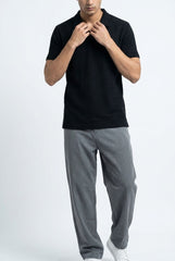 Men’s Black Textured Turkish Polo Shirt – Johnny Collar | Stretchable Breathable Premium Fabric