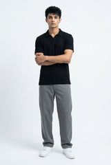 Men’s Black Textured Turkish Polo Shirt – Johnny Collar | Stretchable Breathable Premium Fabric