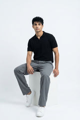 Men’s Black Textured Turkish Polo Shirt – Johnny Collar | Stretchable Breathable Premium Fabric