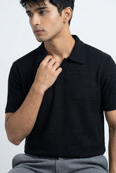 Men’s Black Textured Turkish Polo Shirt – Johnny Collar | Stretchable Breathable Premium Fabric