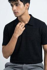 Men’s Black Textured Turkish Polo Shirt – Johnny Collar | Stretchable Breathable Premium Fabric