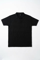 Men’s Black Textured Turkish Polo Shirt – Johnny Collar | Stretchable Breathable Premium Fabric