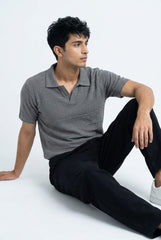 Men’s Grey Textured Turkish Polo Shirt – Johnny Collar | Stretchable Breathable Premium Fabric