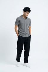 Men’s Grey Textured Turkish Polo Shirt – Johnny Collar | Stretchable Breathable Premium Fabric