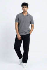 Men’s Grey Textured Turkish Polo Shirt – Johnny Collar | Stretchable Breathable Premium Fabric