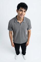 Men’s Grey Textured Turkish Polo Shirt – Johnny Collar | Stretchable Breathable Premium Fabric
