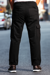 Gambluss Relaxed-Fit Denim cargo Pant- Jet Black