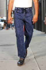 Gambluss Acid Washed Relaxed-Fit Denim Cargo-Blue