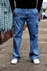 Gambluss Essential Relaxed-Fit Denim Cargo- Navy Blue