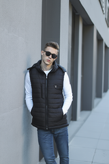 Black Sleeveless Removable Hood Puffer Jacket