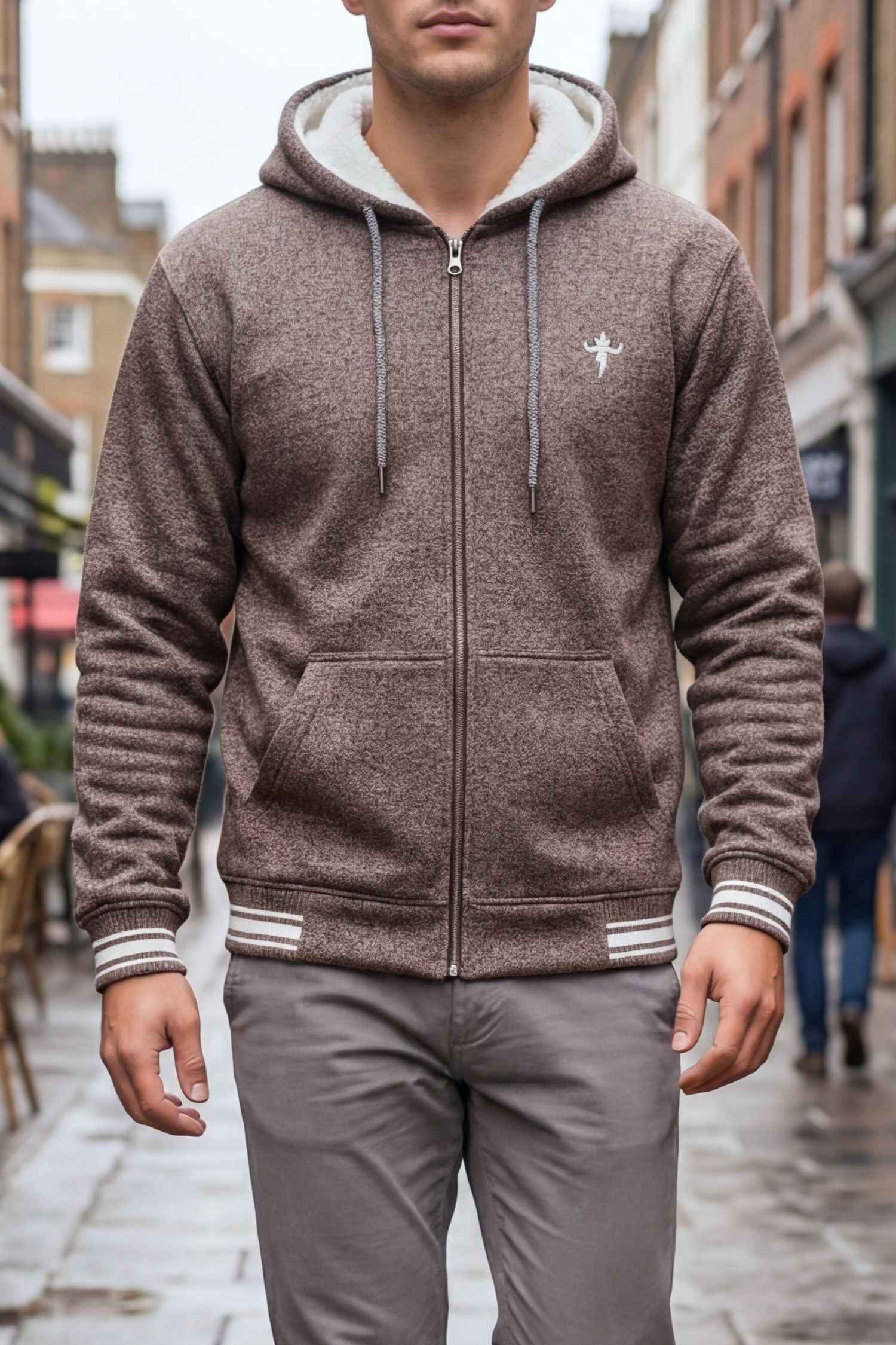 Gambluss Dark Brown Winter Hoodie – Chain Yarn Fleece 350 GSM with Fur Inner