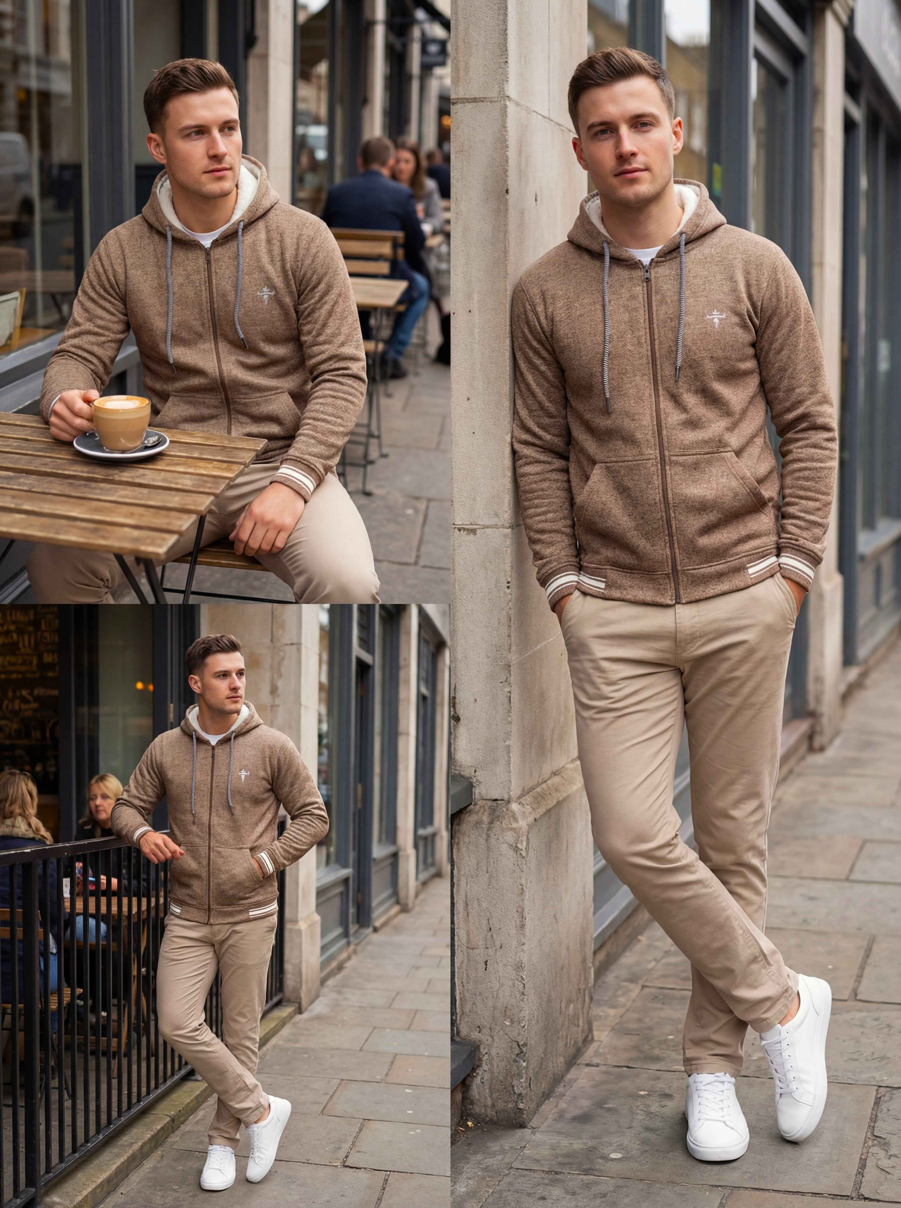 Gambluss Brown Winter Hoodie – Chain Yarn Fleece 350 GSM with Fur Inner