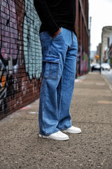 Gambluss Essential Relaxed-Fit Denim Cargo- Navy Blue