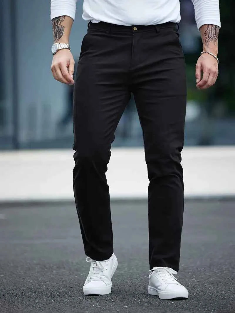 Gambluss Jet-Black Casual Cotton Pant