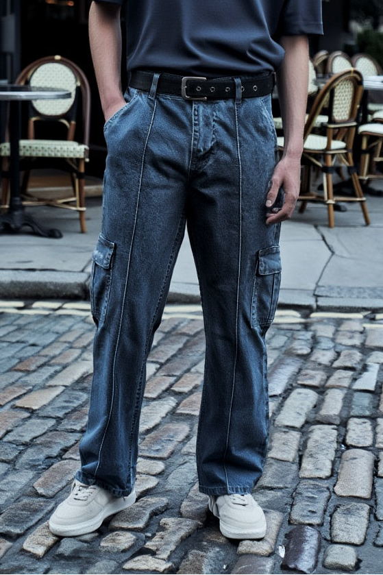 Gambluss Essential Relaxed-Fit Denim Cargo- Dark Charcoal