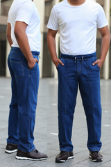 Gambluss Relaxed-Fit Elastic Belt Pleated Pant D-Blue