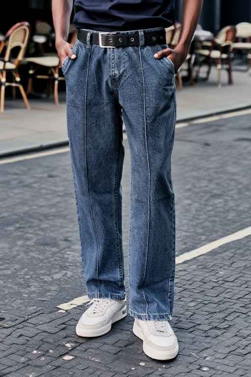 Gambluss Relaxed-Fit Pleated Pant - Gray-Navy