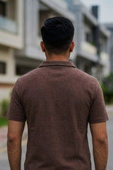 Gambluss Knitted Cotton Textured Polo Shirt - Brown