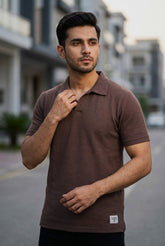 Gambluss Knitted Cotton Textured Polo Shirt - Brown