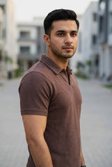 Gambluss Knitted Cotton Textured Polo Shirt - Brown