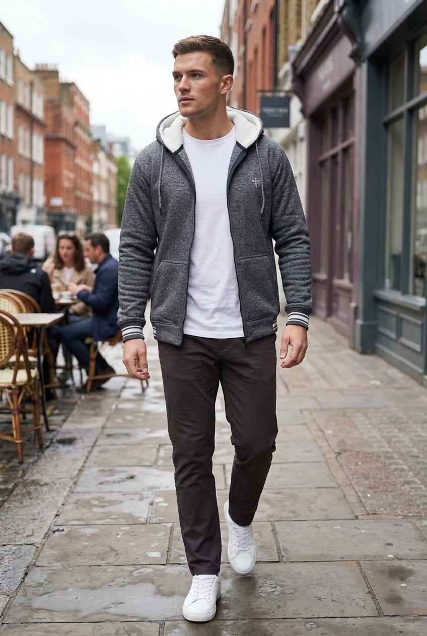 Gambluss Granite Winter Hoodie – Chain Yarn Fleece 350 GSM with Fur Inner