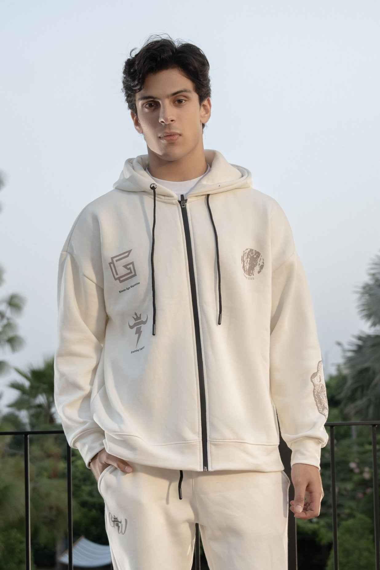 Graphic Ivory Oversized Hoodie- Off white