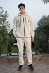 Gambluss Ivory Oversized Graphic Zipper Hoodie Tracksuit | Cotton Fleece Streetwear