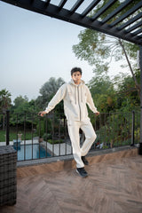 Gambluss Ivory Oversized Graphic Zipper Hoodie Tracksuit | Cotton Fleece Streetwear