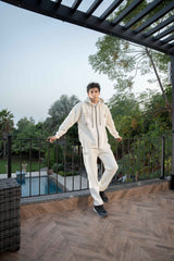 Gambluss Ivory Oversized Graphic Zipper Hoodie Tracksuit | Cotton Fleece Streetwear