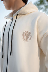 Gambluss Ivory Oversized Graphic Zipper Hoodie Tracksuit | Cotton Fleece Streetwear