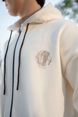 Gambluss Ivory Oversized Graphic Zipper Hoodie Tracksuit | Cotton Fleece Streetwear