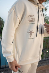 Gambluss Ivory Oversized Graphic Zipper Hoodie Tracksuit | Cotton Fleece Streetwear