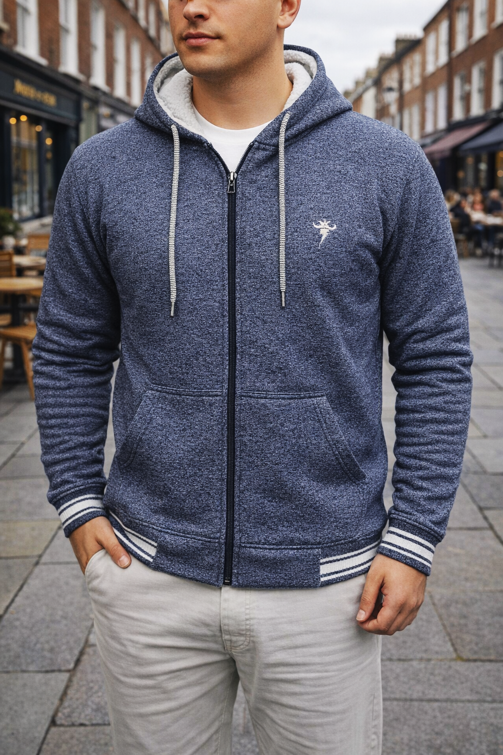 Gambluss Navy Winter Hoodie – Chain Yarn Fleece 350 GSM with Fur Inner