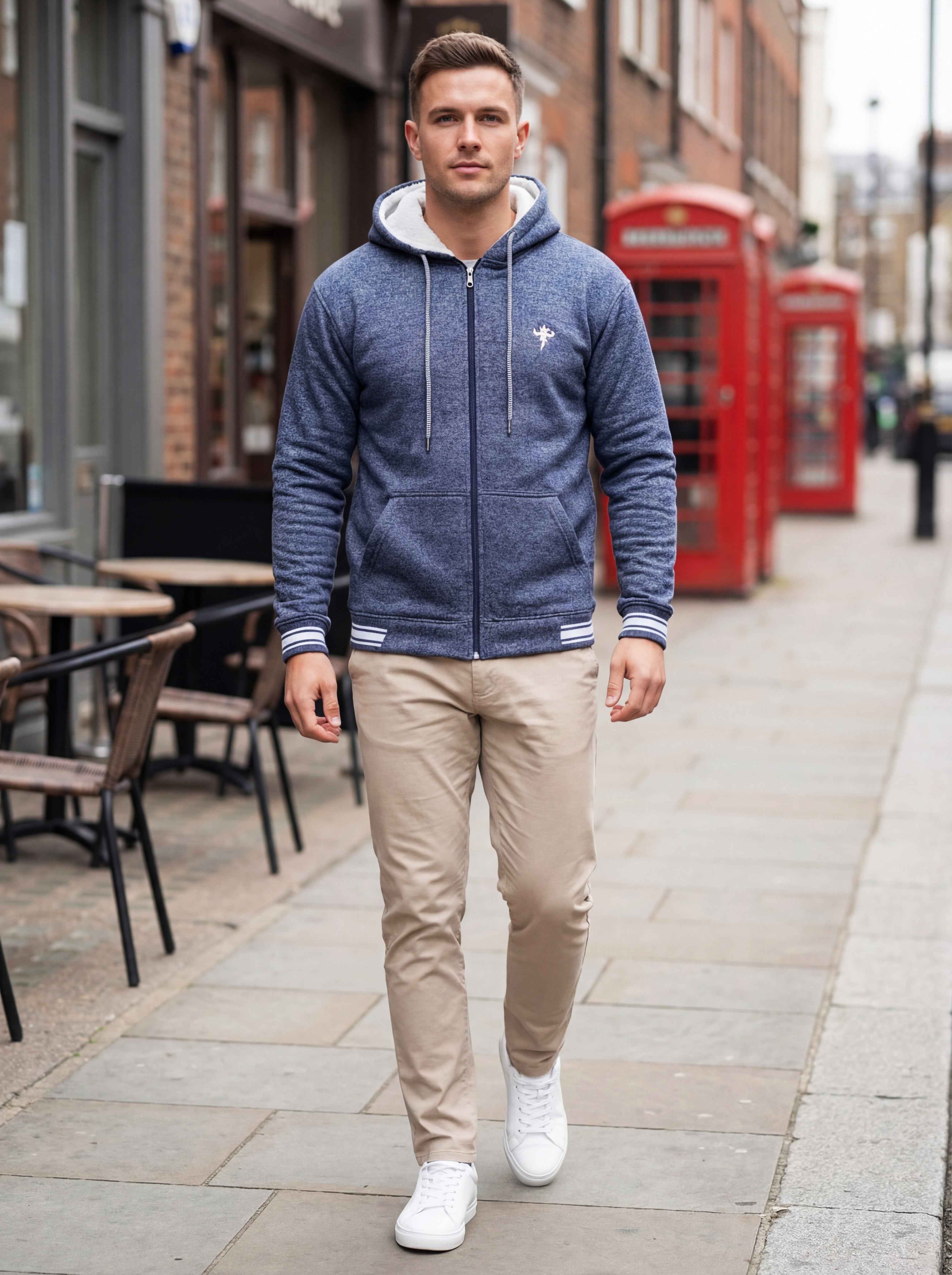 Gambluss Navy Winter Hoodie – Chain Yarn Fleece 350 GSM with Fur Inner