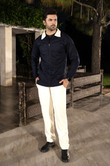 Royal Mist Winter Tracksuit | Navy Blue & Off-White Cotton Fleece Luxury Wear by Gambluss