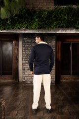 Royal Mist Winter Tracksuit | Navy Blue & Off-White Cotton Fleece Luxury Wear by Gambluss