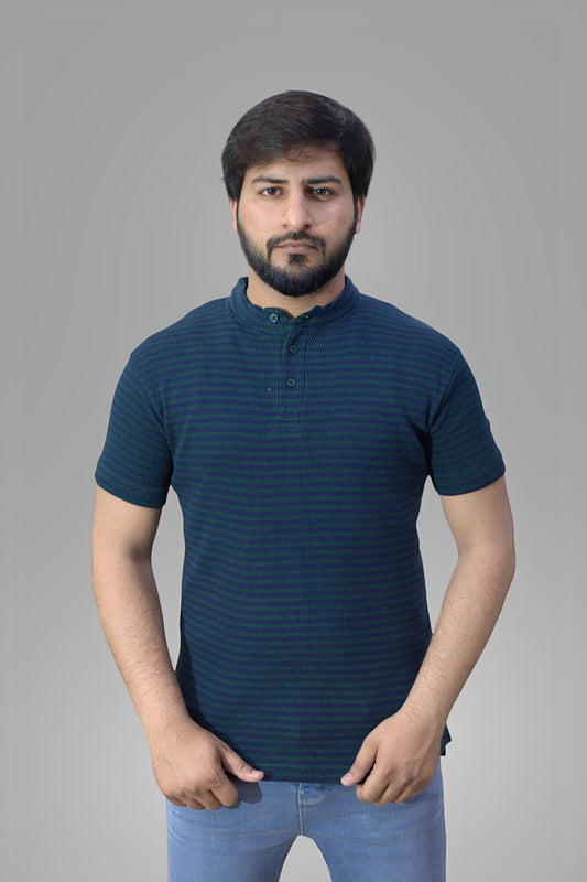 Gambluss Thermal Stripper Henley  POLO - NAVY