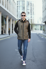 Olive Sleeveless Removable Hood Puffer Jacket