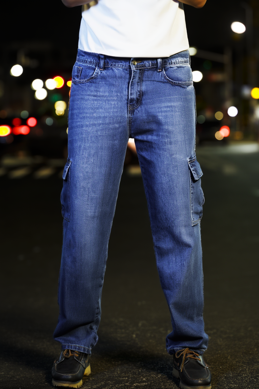 Gambluss Essential Relaxed-Fit Denim Cargo- light blue