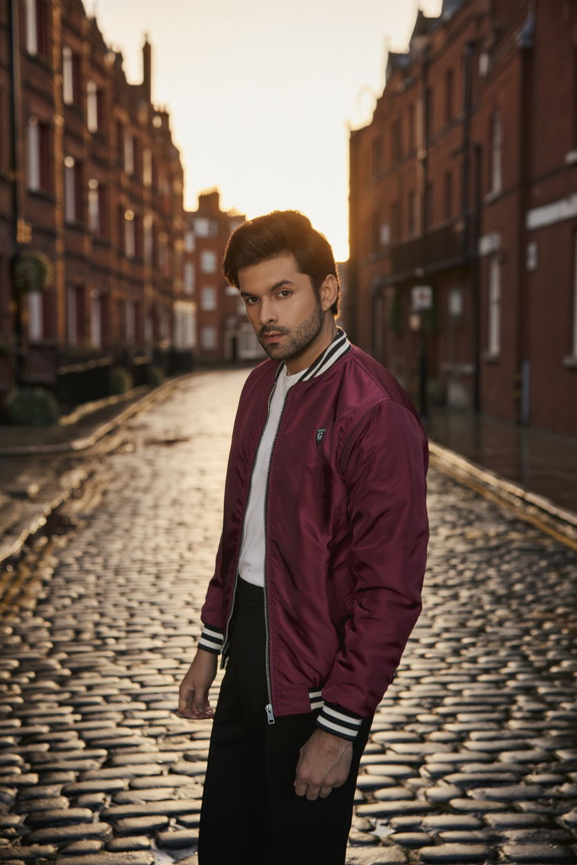 Wine Colour Bomber Jacket