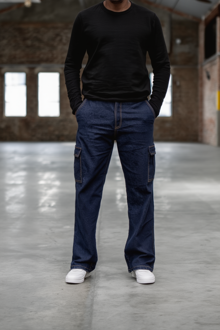 Gambluss Essential Relaxed-Fit Denim Cargo- Dark Navy