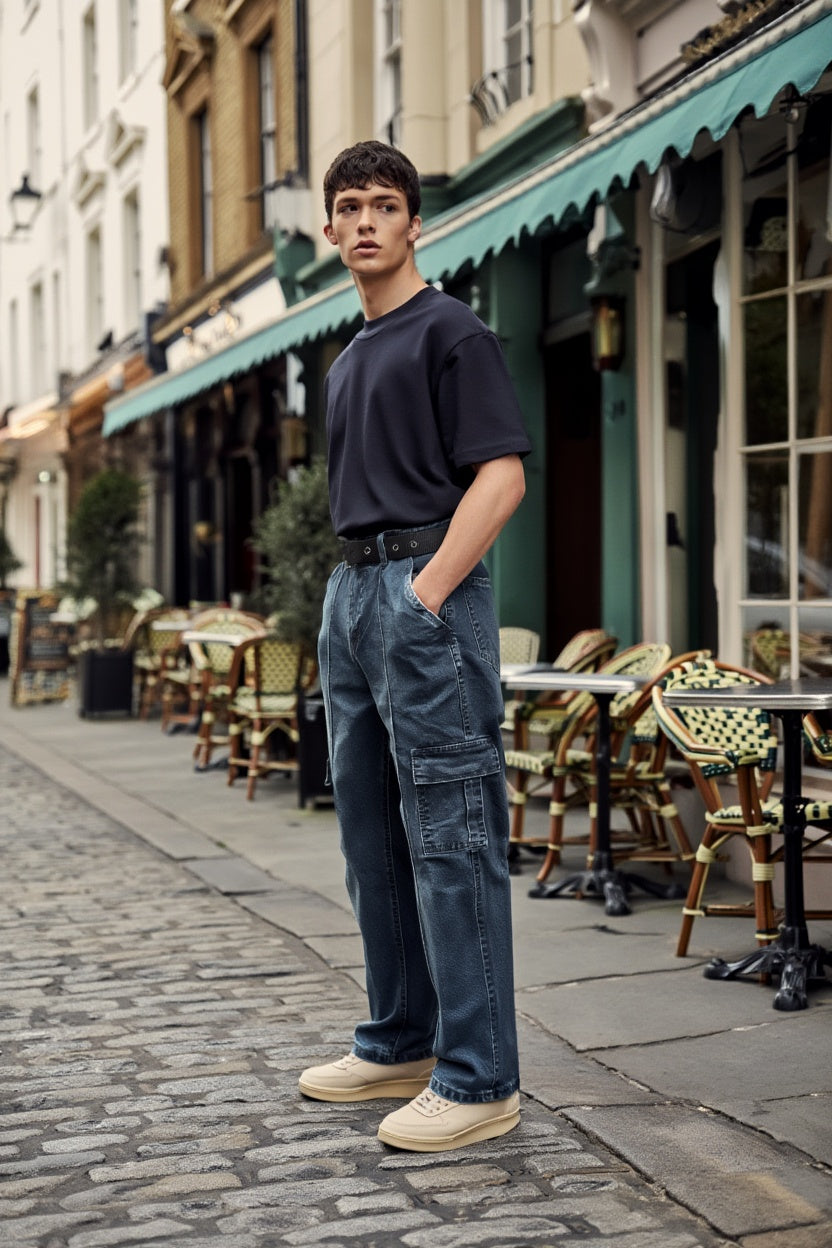 Gambluss Essential Relaxed-Fit Denim Cargo- Dark Charcoal