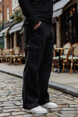 Gambluss Essential Relaxed-Fit Denim cargo Pant- Jet Black-CP