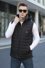 Black Sleeveless Removable Hood Puffer Jacket