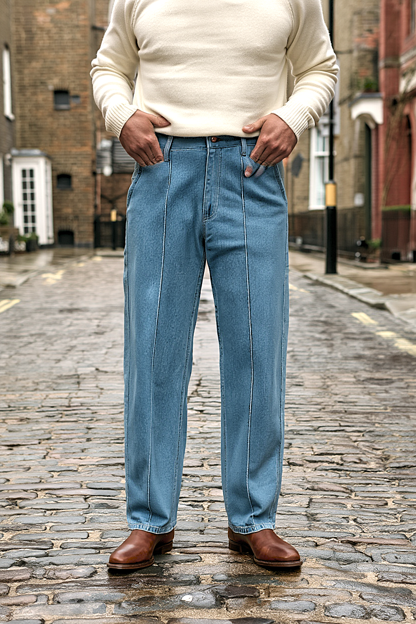 Gambluss Relaxed-Fit Pleated Pant - light blue-CP